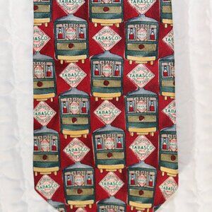 Tabasco Hot Sauce Mens Silk Trolley Car Novelty Tie Made in USA Red Green white